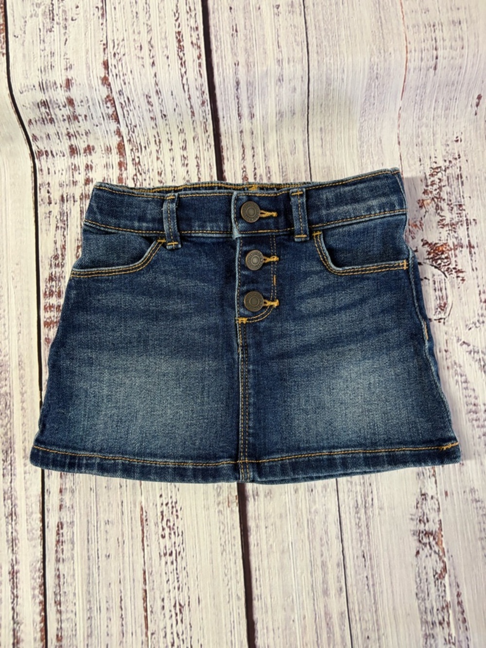 Old Navy Dark Blue Denim Jean skirt with Yellow Stitching